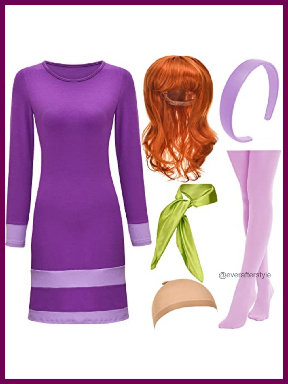 Halloween Costume Set Long Sleeve Mini Dress with Wig Scarf Socks Women